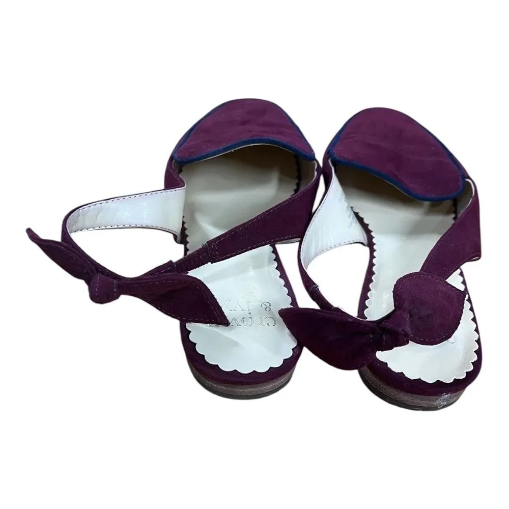 Crown & Ivy Maroon & Navy Suede Flats‎ With Bow On Back Women's Size 6M